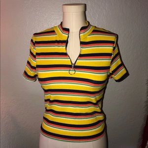 Striped Tee With Zipper Front